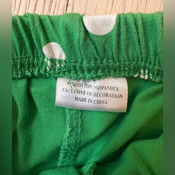 Pink, green, white polka dot 2 piece set. Size M toddlers. Cotton, spandex. - Picture 6 of 9